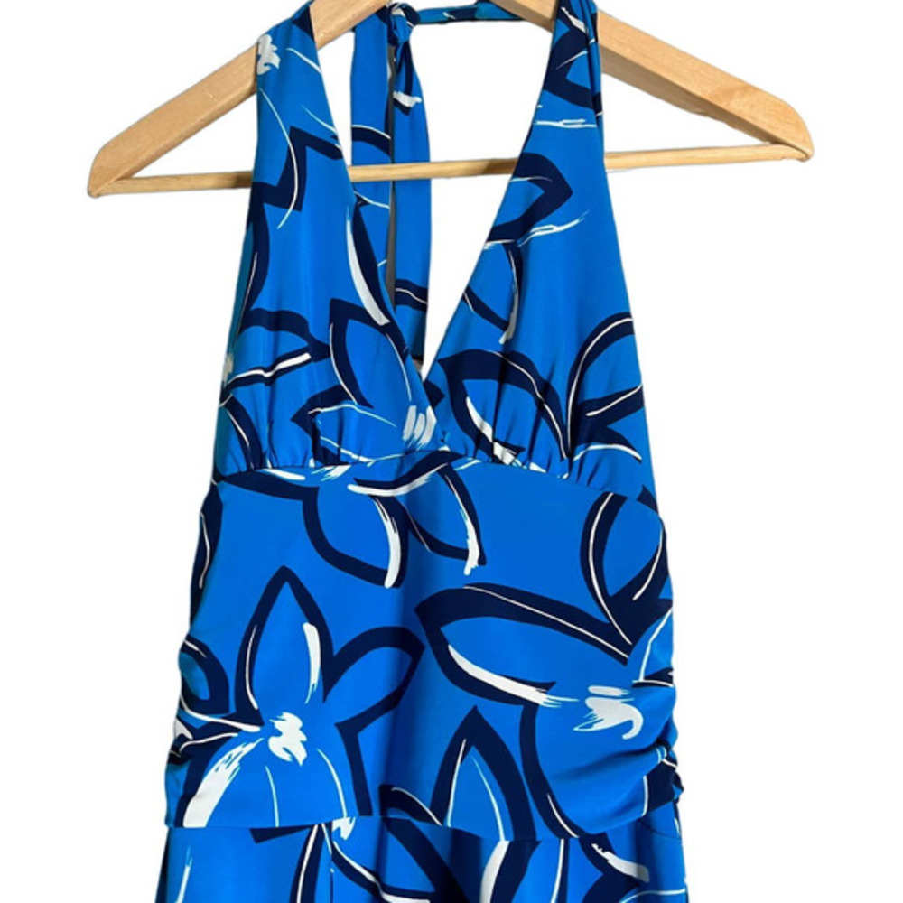 BCBG- BCBGMAXAZRIA‎ Bright Blue Floral Halter Dress Size Small